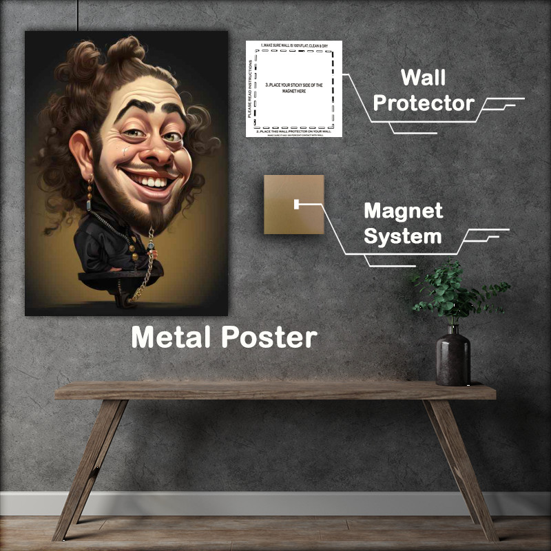 Buy Metal Poster : (Caricature of post Malone a great smile)