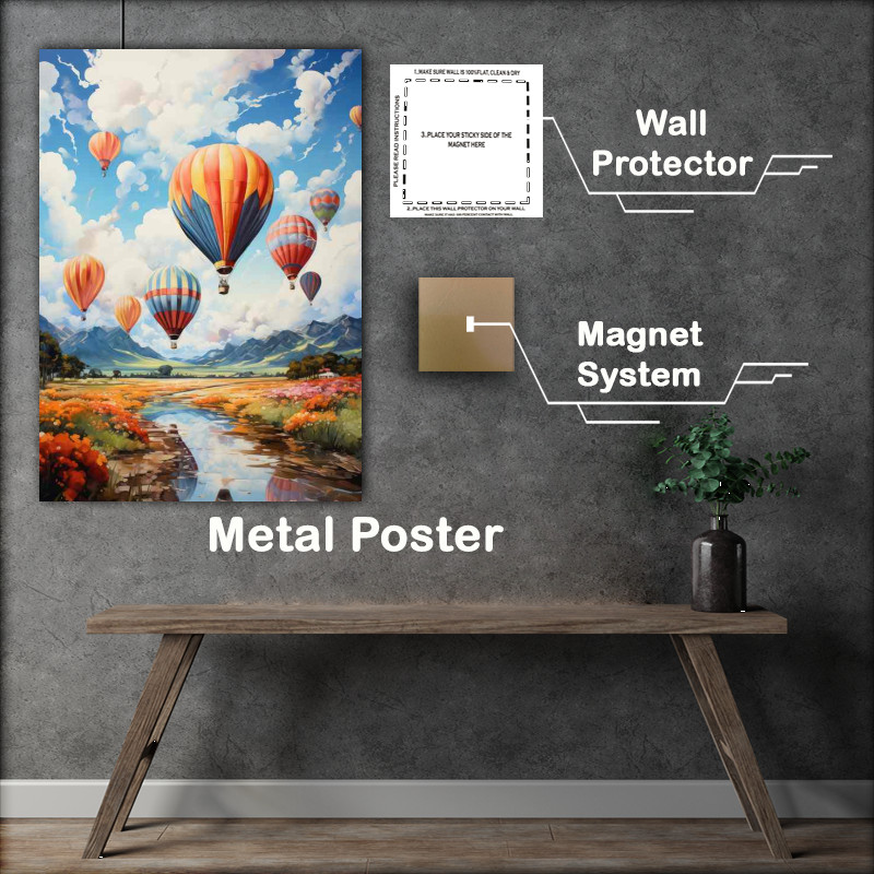Buy Metal Poster : (Whimsical Heights Playful Balloons Rising in the Sky)