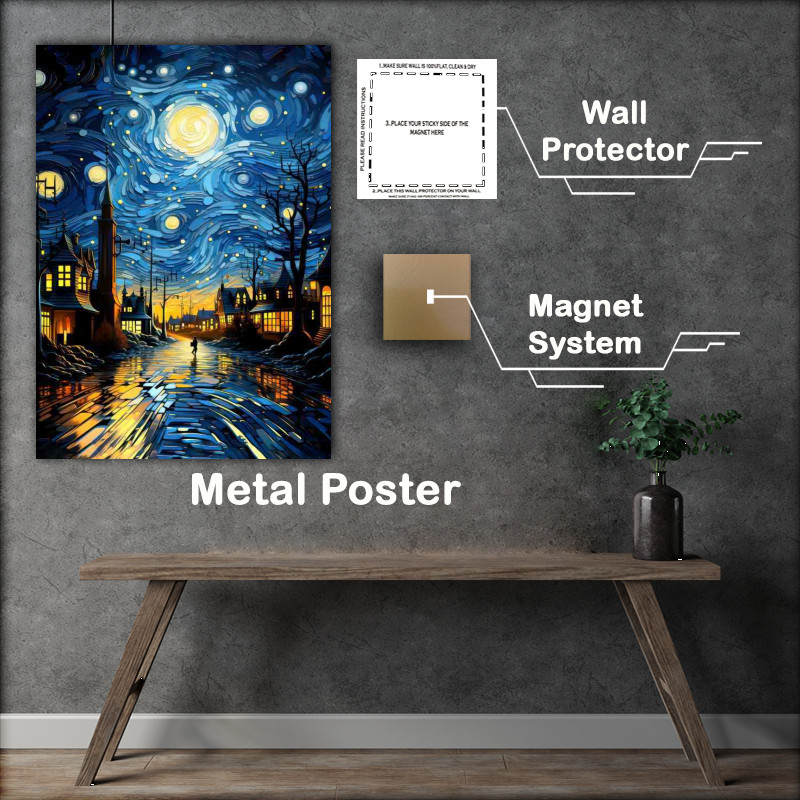 Buy Metal Poster : (a street with stars in the sky)