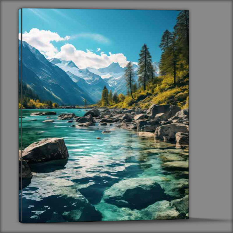 Buy Canvas : (Azure Spectacle Mountains and Lake)