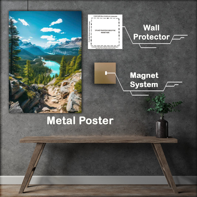 Buy Metal Poster : (Blue Skies Mountains And Lake)