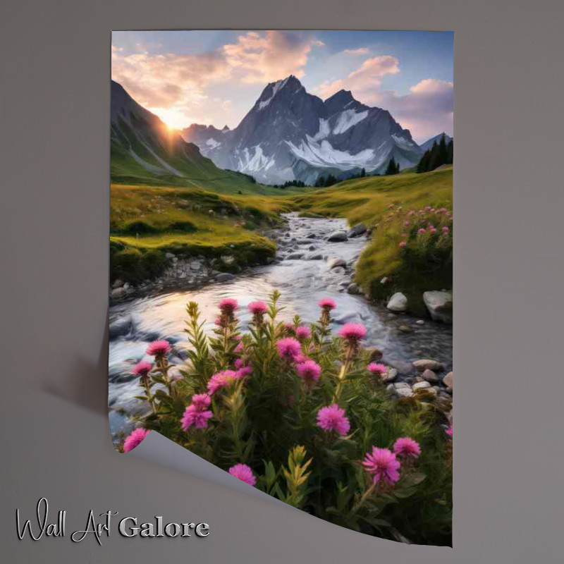 Buy Unframed Poster : (Flowers in Purple Mountain Morning Call)