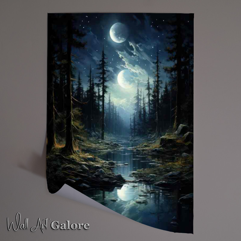 Buy Unframed Poster : (Flowing Creek With Milky Way Sky)