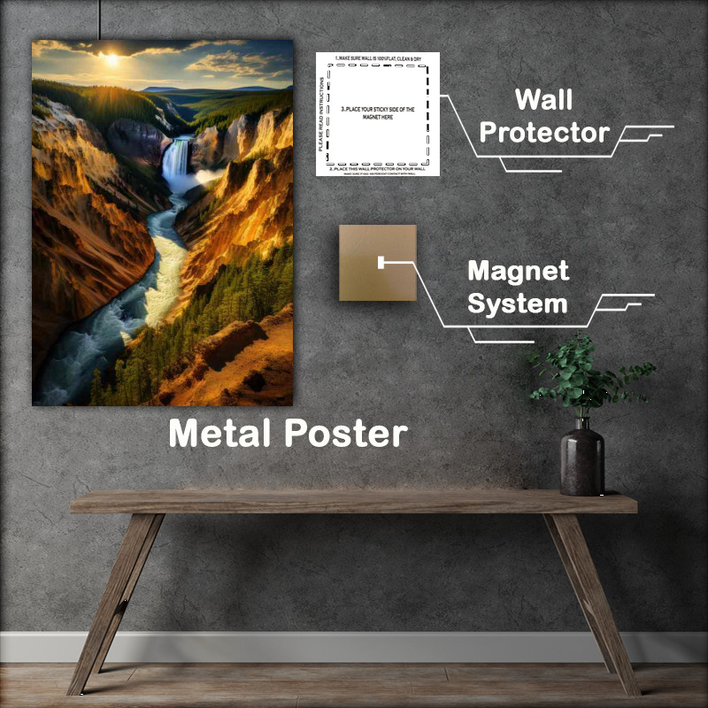 Buy Metal Poster : (Golden Hues of Yellowstone canyon)