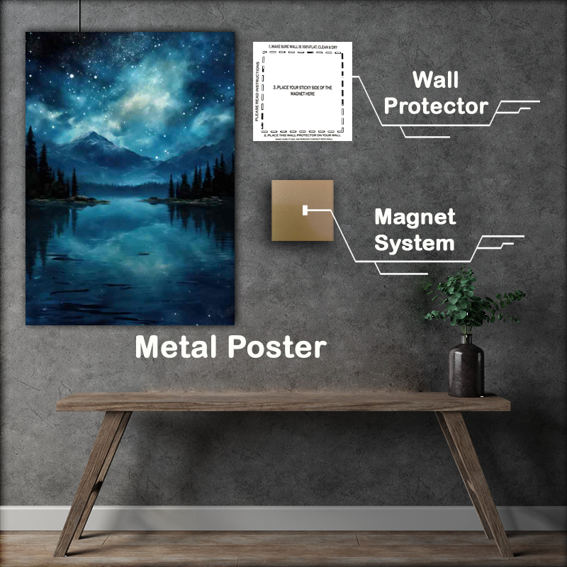 Buy Metal Poster : (Luminnous Lakeside Milky Way)