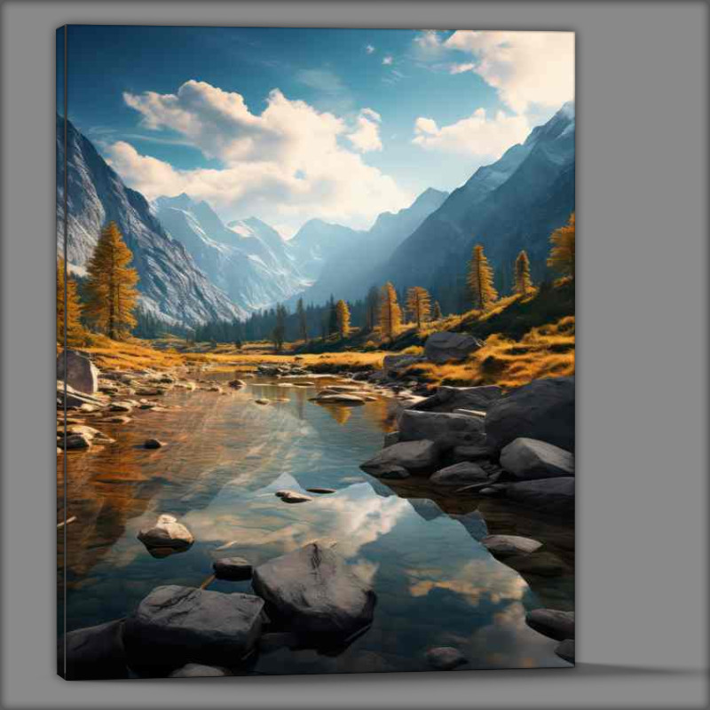 Buy Canvas : (Mountain and Lake Clear Waters View)