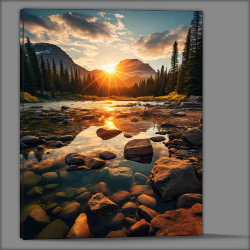 Buy Canvas : (Peeking Sun From Behind The Mountains)
