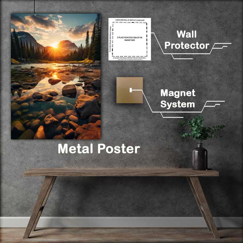 Buy Metal Poster : (Peeking Sun From Behind The Mountains)