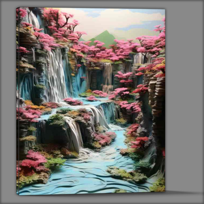 Buy Canvas : (Prismatic Plunge Colorful Waterfall Delight)