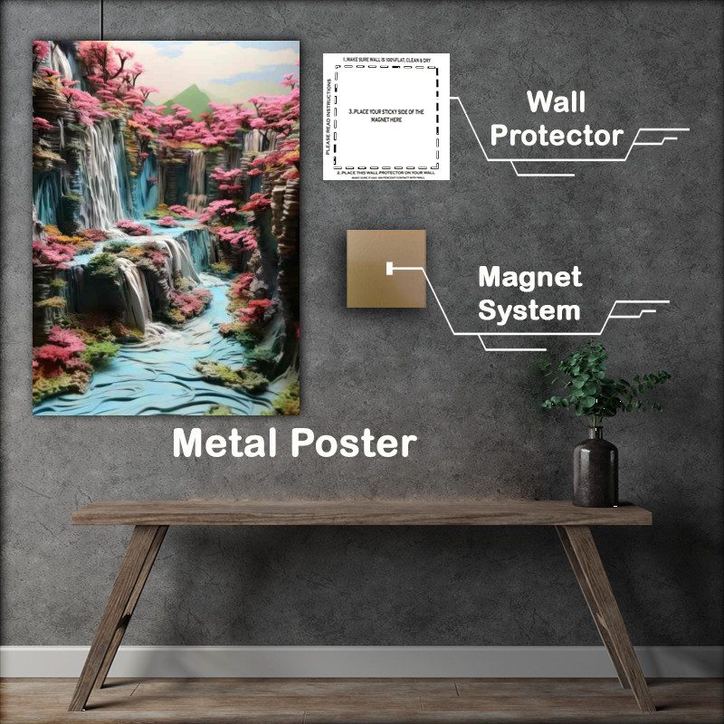 Buy Metal Poster : (Prismatic Plunge Colorful Waterfall Delight)
