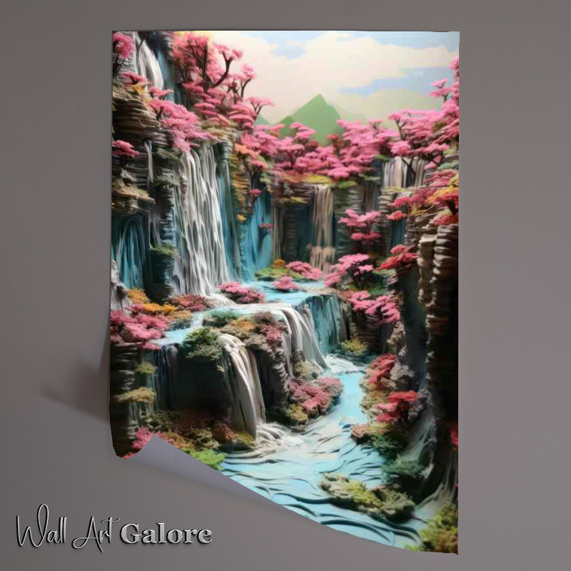 Buy Unframed Poster : (Prismatic Plunge Colorful Waterfall Delight)