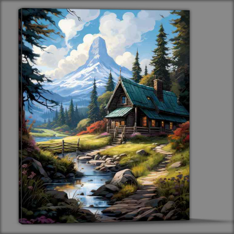 Buy Canvas : (Welcome Home Cottage By The River)