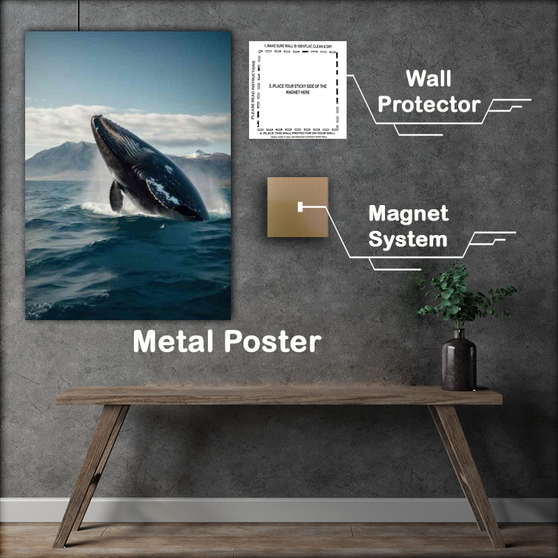 Buy Metal Poster : (Whale in The Ocean waves)