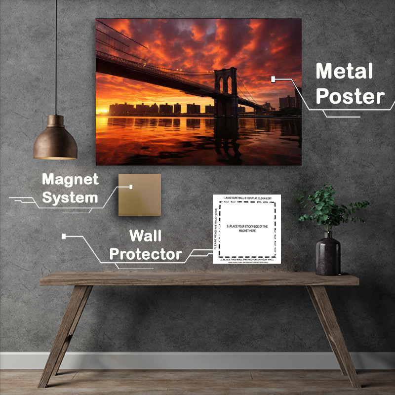Buy Metal Poster : (Brooklyne Bridge In Sunset)