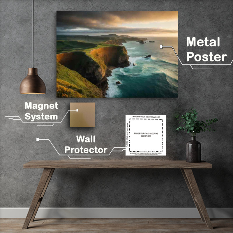 Buy Metal Poster : (Cliffs and The Stormy Sky)