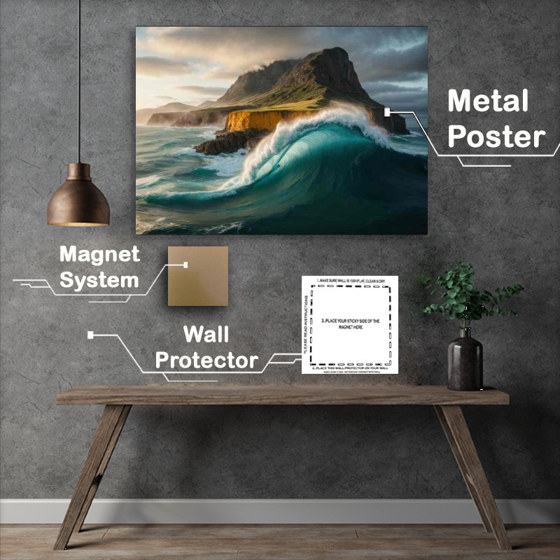 Buy Metal Poster : (Cliffside Elegance Seascape Masterpiece)