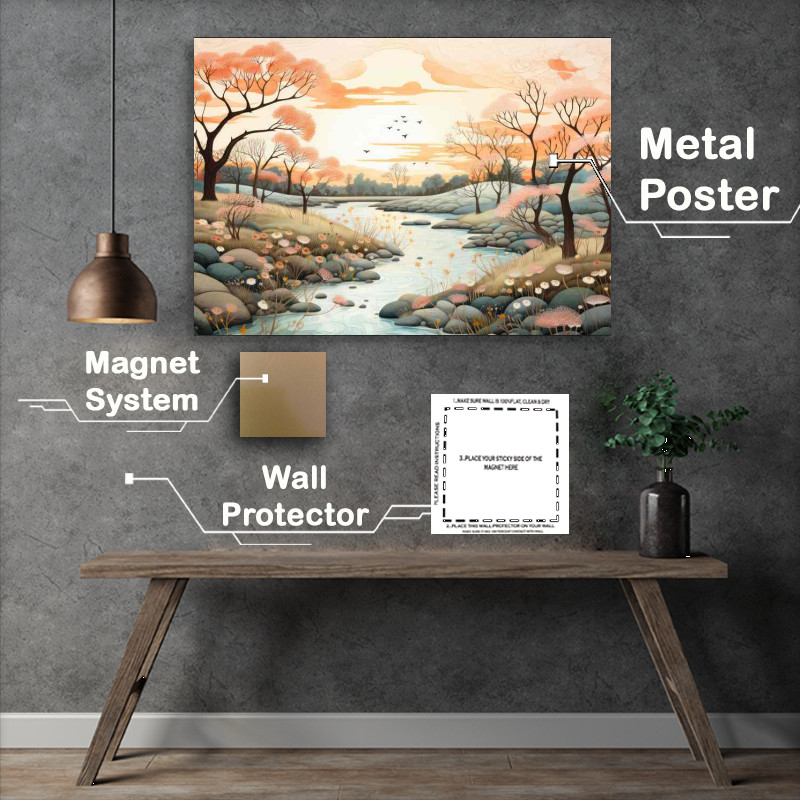 Buy Metal Poster : (Countryside Bliss in pastel colours)