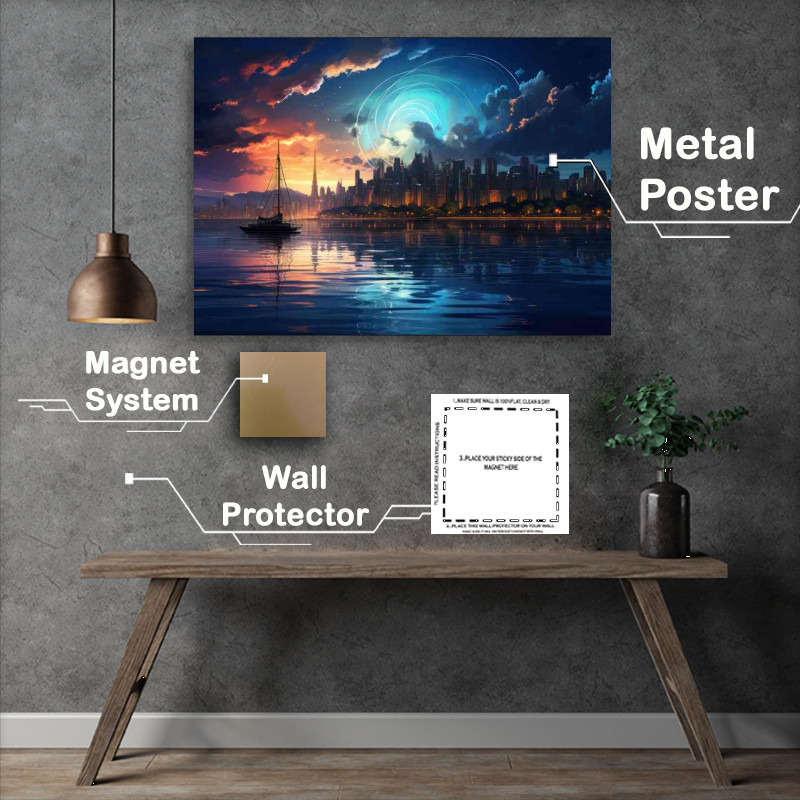 Buy Metal Poster : (Dark Nights City The Waters Edge)
