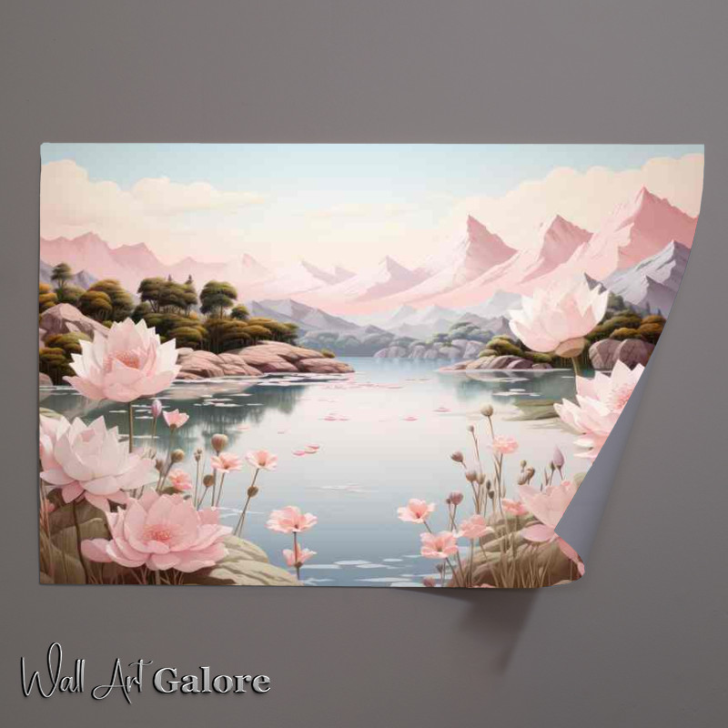 Buy Unframed Poster : (Flowers And Mountains Pink Eternity)