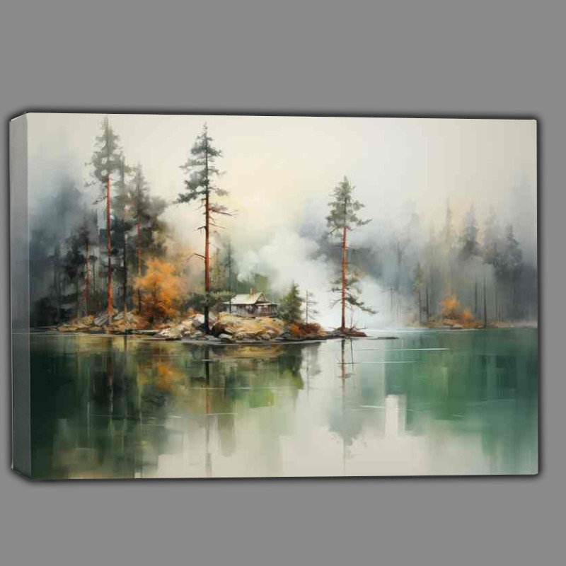 Buy Canvas : (Fog and Trees On A Lake)