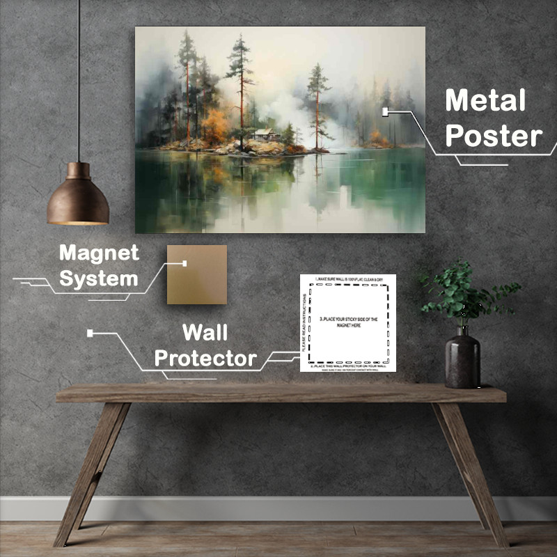 Buy Metal Poster : (Fog and Trees On A Lake)