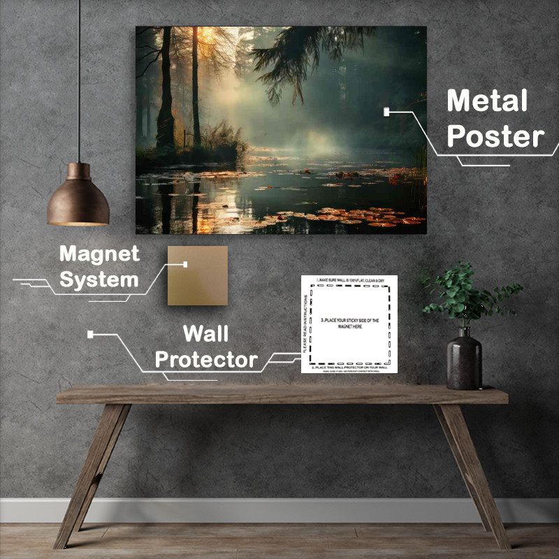 Buy Metal Poster : (Foggy Pond Beauty of The Silence)