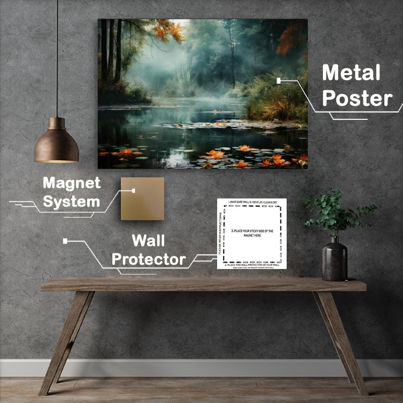 Buy Metal Poster : (Foggy Pond Misty Trees)