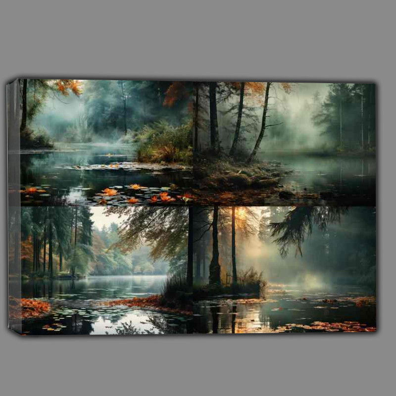Buy Canvas : (Foggy Weather Trees on Still Waters)