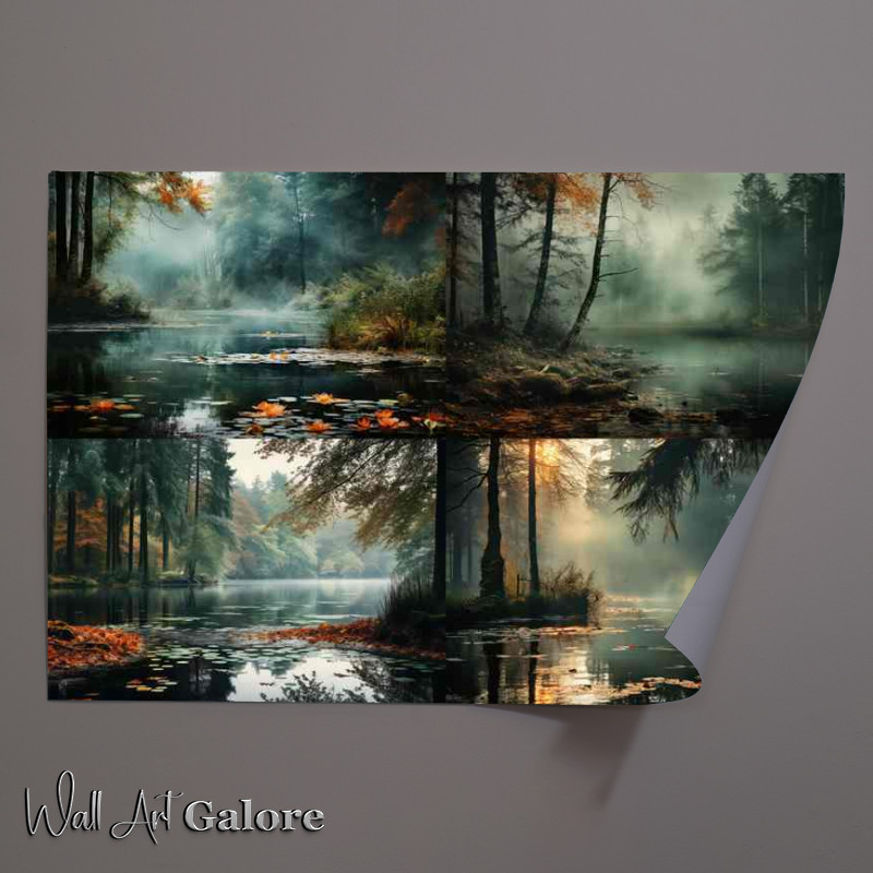 Buy Unframed Poster : (Foggy Weather Trees on Still Waters)
