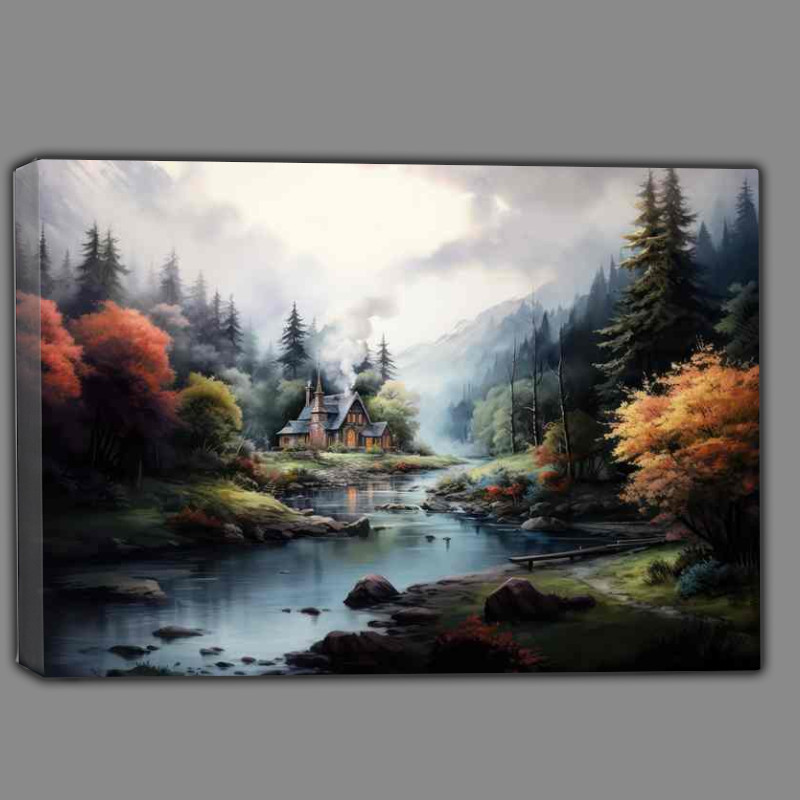 Buy Canvas : (Little Cabin Near The Stream)