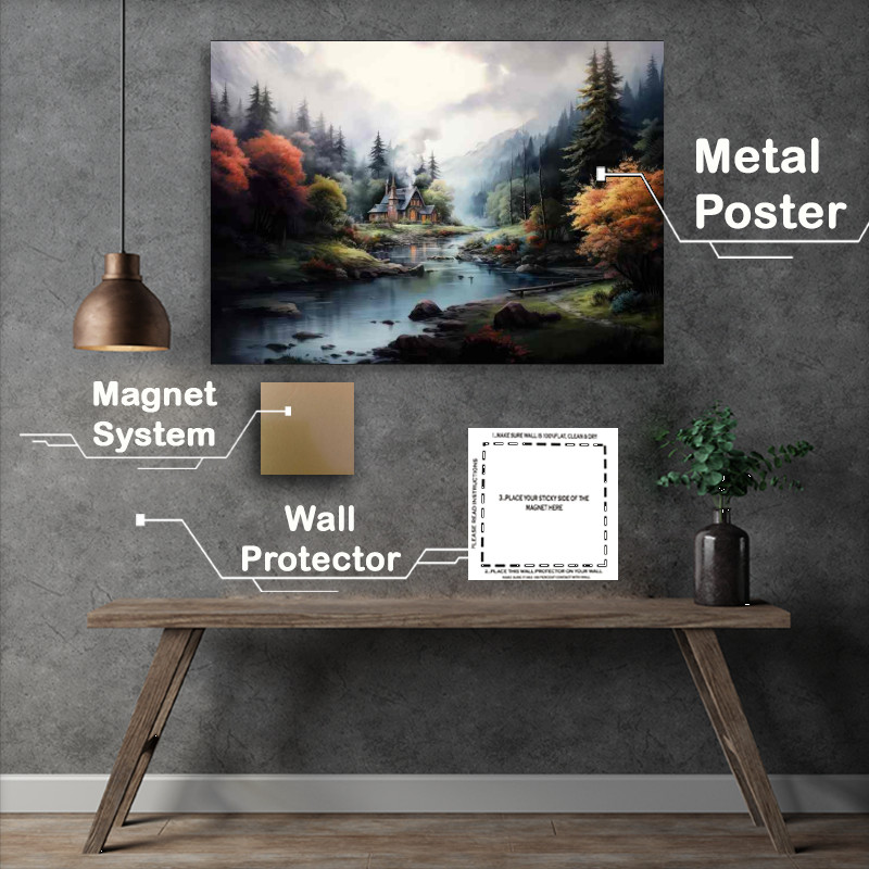 Buy Metal Poster : (Little Cabin Near The Stream)