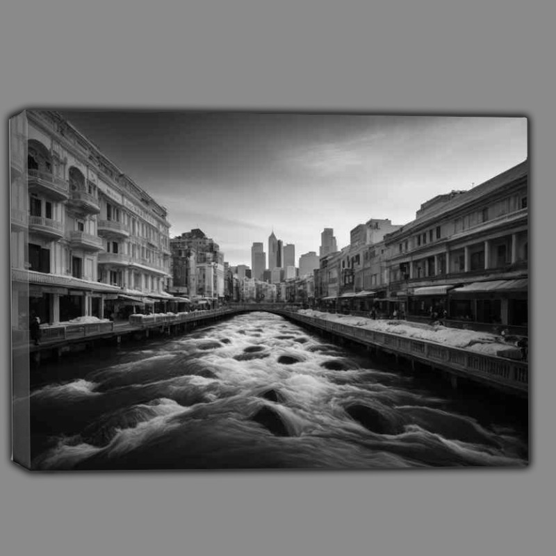 Buy Canvas : (Monochrome City With Water way)