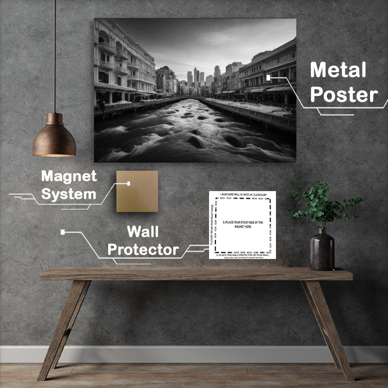 Buy Metal Poster : (Monochrome City With Water way)