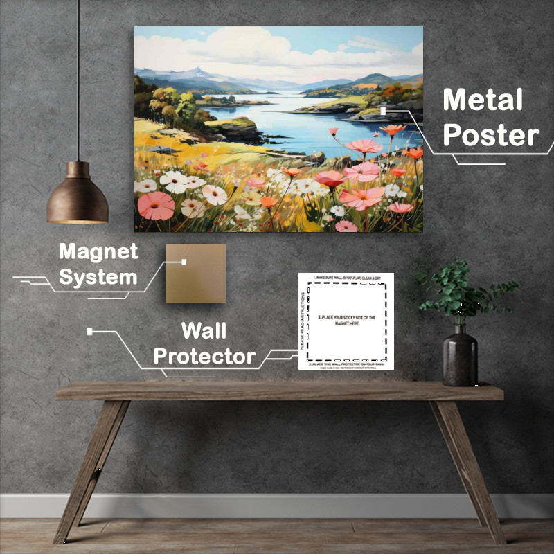 Buy Metal Poster : (Pretty Flowers Near English Lake Whimsical Beauty)