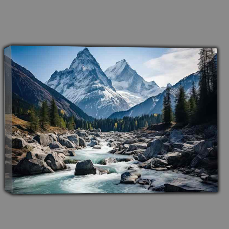 Buy Canvas : (River Flows Mountian Skies)