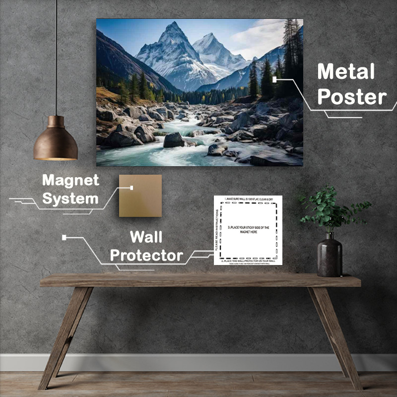Buy Metal Poster : (River Flows Mountian Skies)