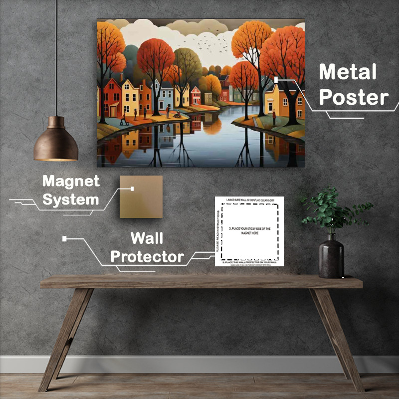 Buy Metal Poster : (Village by The timeless Lake)