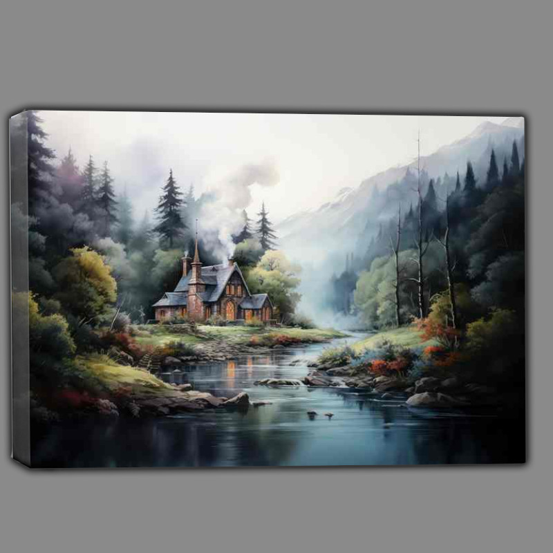 Buy Canvas : (Welcome Home Cabin On the Stream)