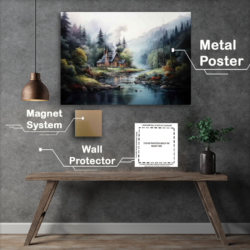 Buy Metal Poster : (Welcome Home Cabin On the Stream)