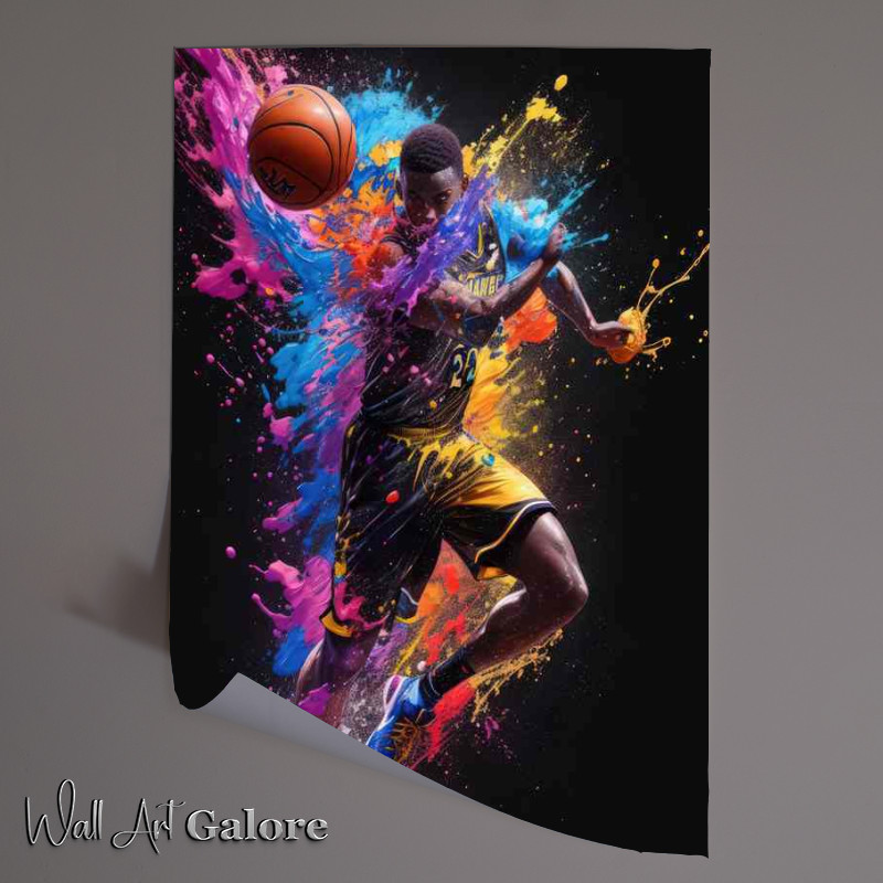 Buy Unframed Poster : (Athletic Basketball Player Radiant Running Splash Art)
