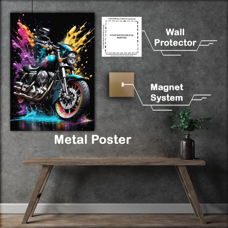 Buy Metal Poster : (Bold Biker Beauty Colorful Splash Scene)