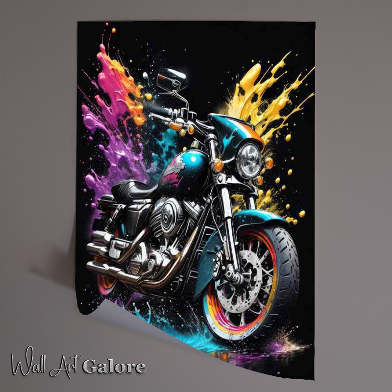 Buy Unframed Poster : (Bold Biker Beauty Colorful Splash Scene)
