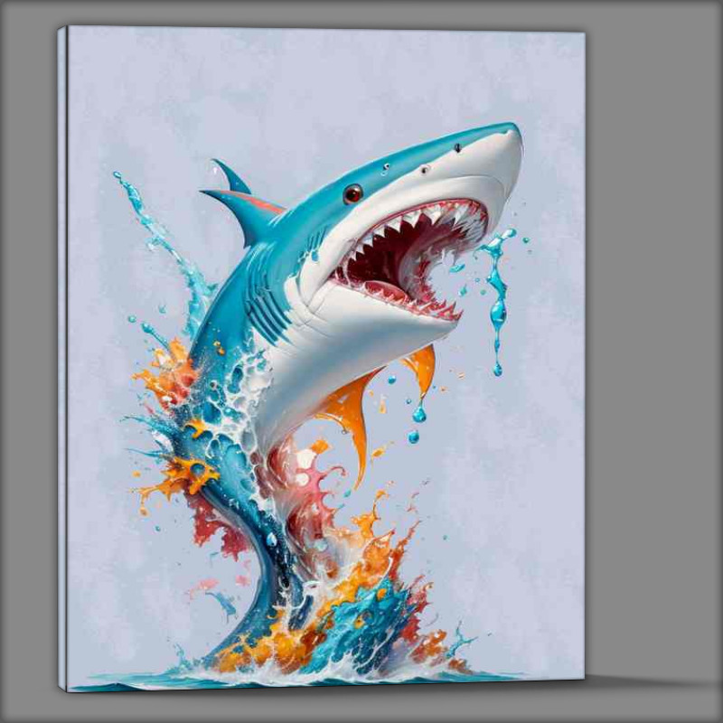 Buy Canvas : (Chromatic Predator Shark jumping out of the sea)