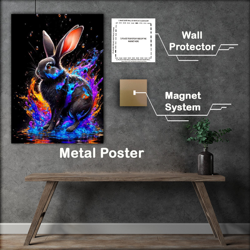 Buy Metal Poster : (Radiant Rabbit Rhapsody Bold Splash Art Scene)