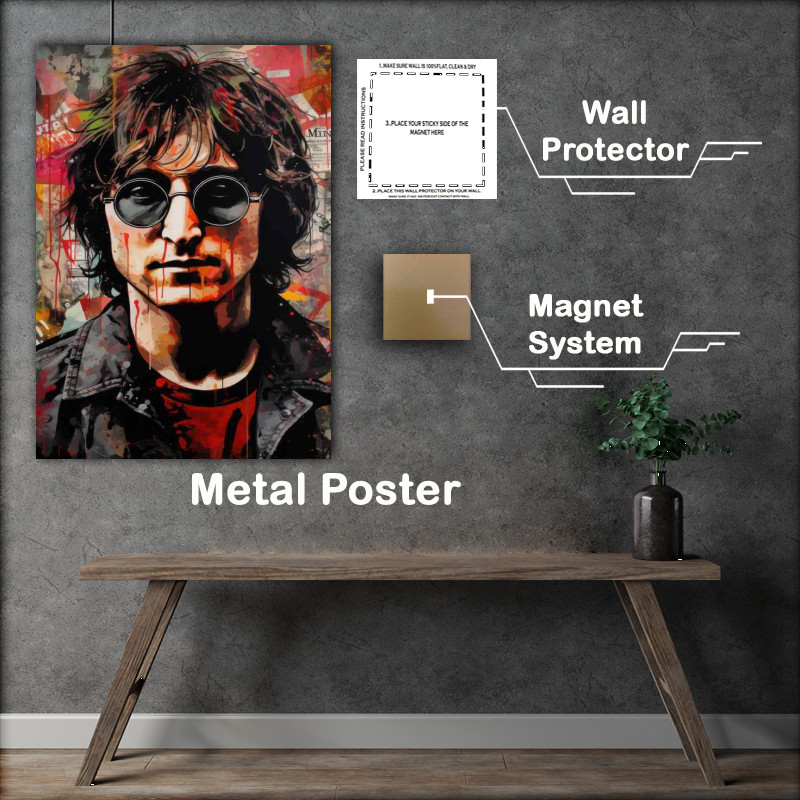 Buy Metal Poster : (John Lennon with glasses in splash art style coloured)