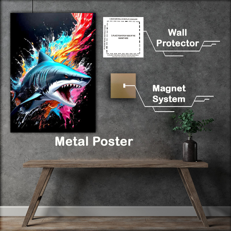 Buy Metal Poster : (Spectacular Shark Wisdom spalsh art)
