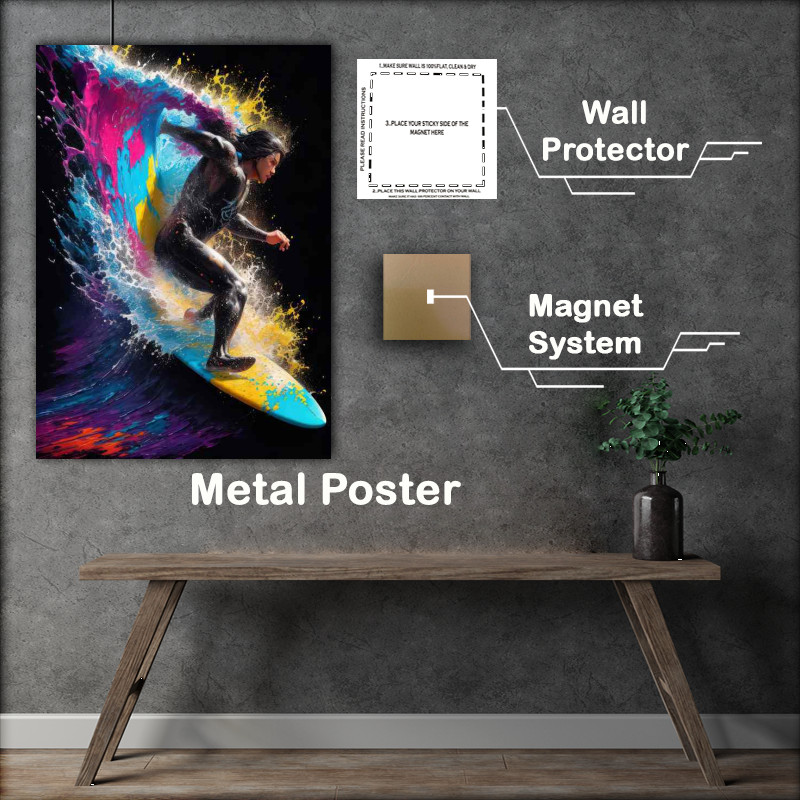 Buy Metal Poster : (Spectacular Surfing Symphony Splash Art)