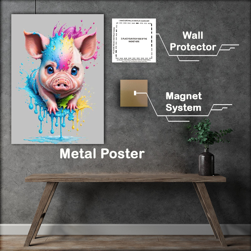 Buy Metal Poster : (Vivid Little Snout Piggy Splash Art)