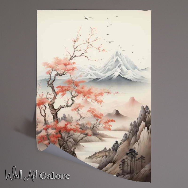 Buy Unframed Poster : (Harmony of Nature Blossoms and Mountains)