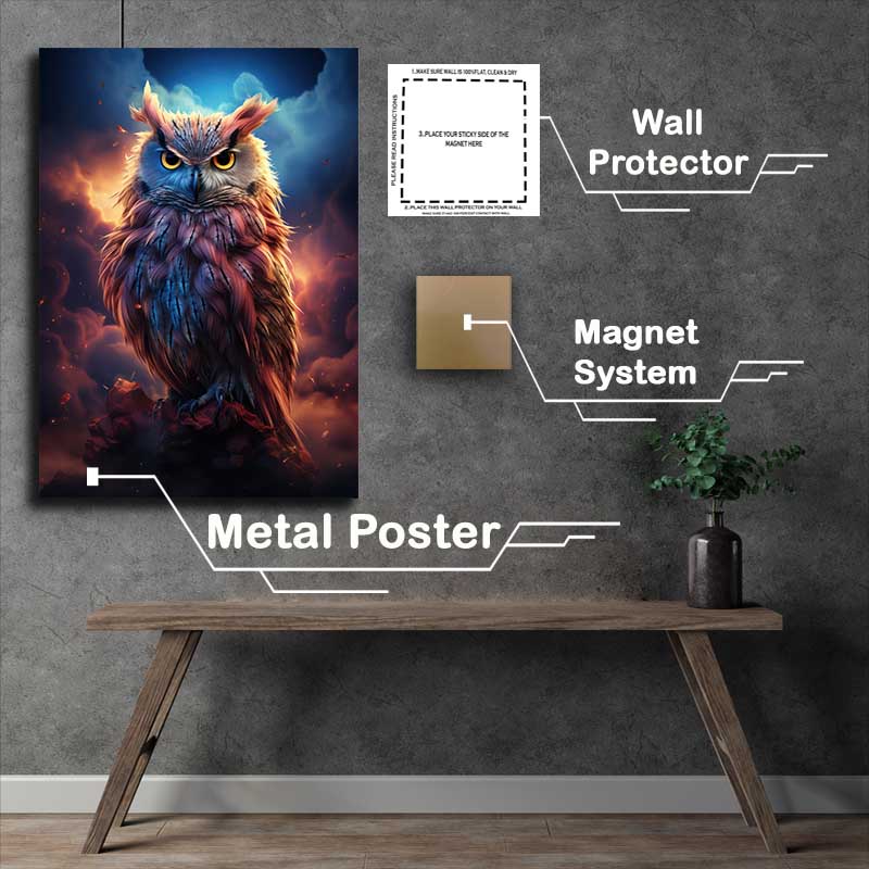 Buy Metal Poster : (Owl on a perch in the night sky)